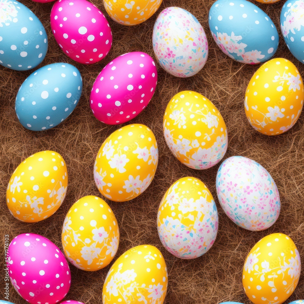 Easter eggs background in pale colors, generative ai