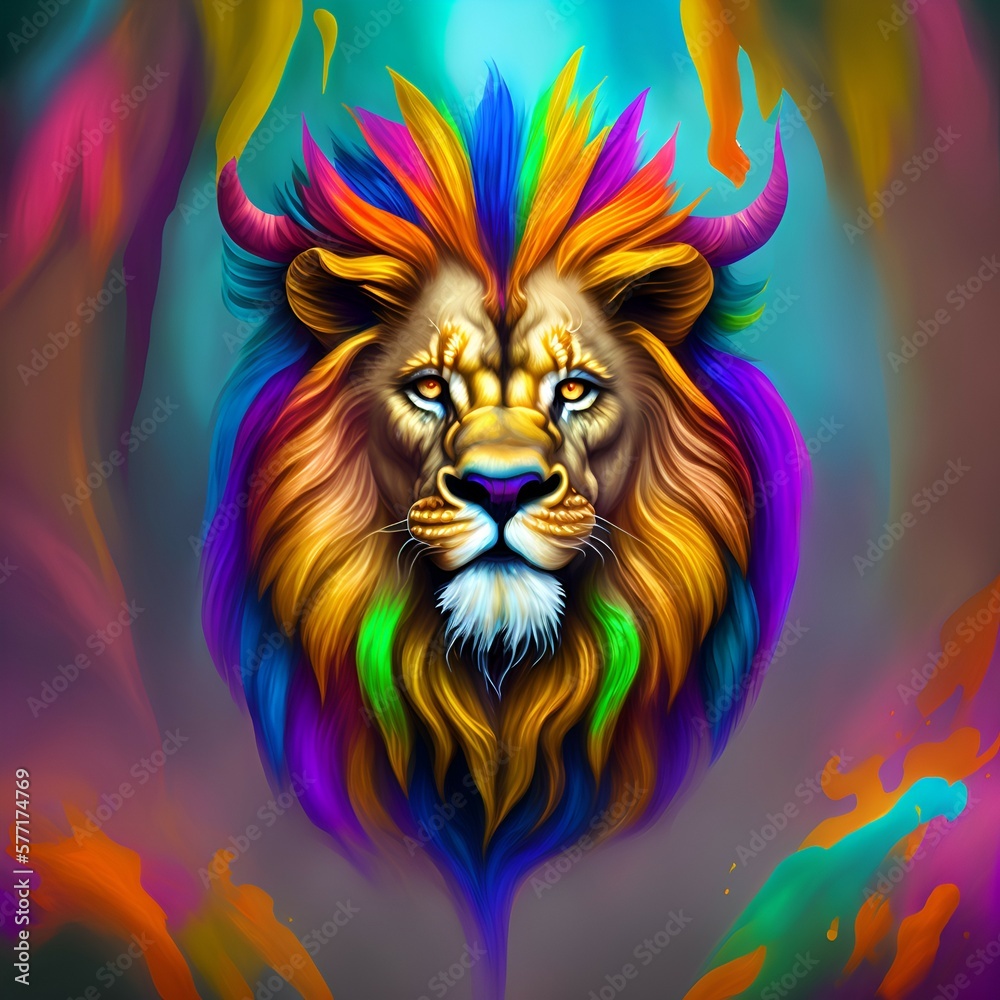 lion logo , T-shirt design, clean design, epic Instagram, artstation, splash of colorful paint, , contour, hyperdetailed intricately detailed , unreal engine. Generated  by AI 