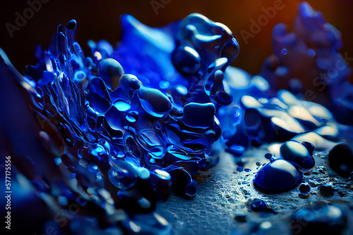abstract background of ultramarine color, round drops 3d, generative AI photo