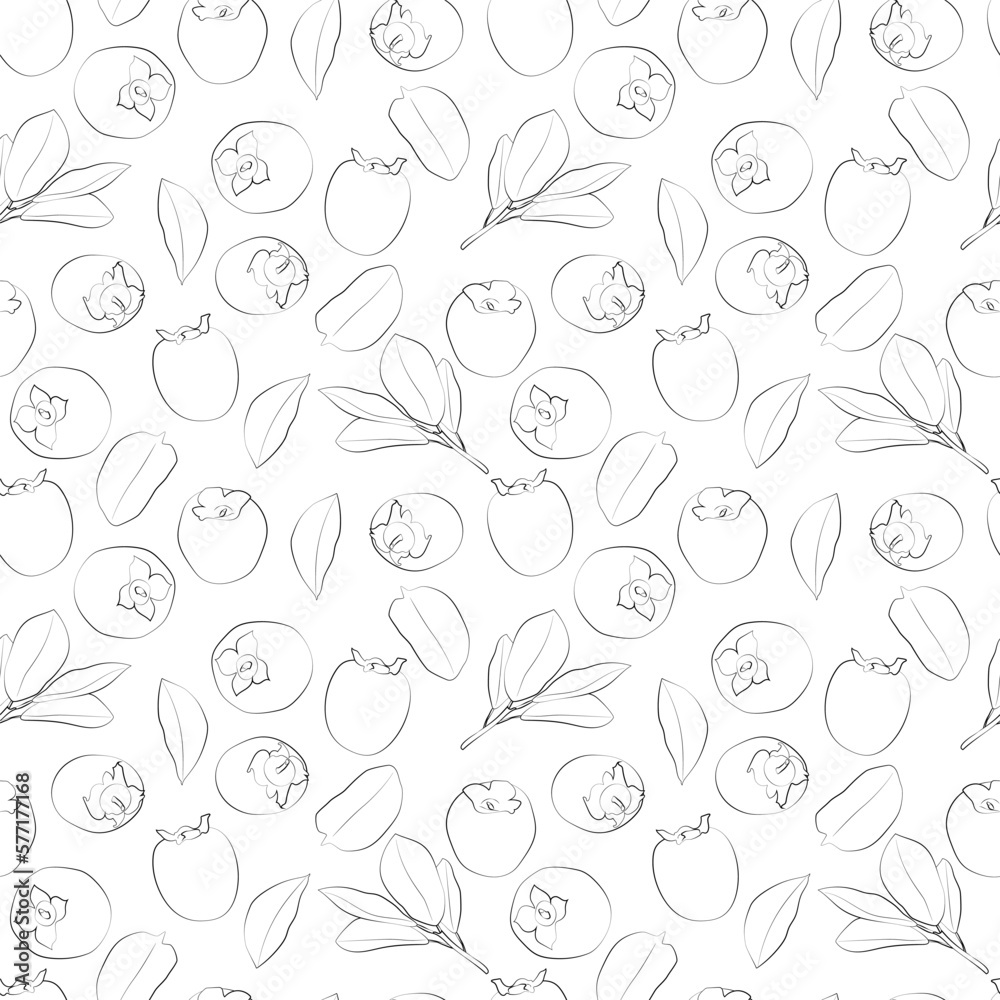 Persimmon isolated on white background with clipping path. A set of seamless patterns with kiwi. Vector graphics, 1000x1000. Persimmon isolated on white background with clipping path. A set of seamless patterns with kiwi. Vector graphics, 1000x1000.