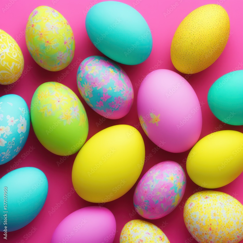 Easter eggs background in pale colors, generative ai