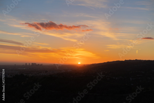 sunset over downtown Los Angeles skyline