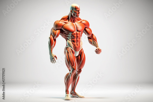 A finely detailed 3D model of a muscular bodybuilder man, with anatomy-accurate musculature, realistic facial features and textured AI generative photo