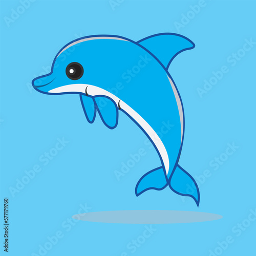  Vector vector illustration of cute shark in cartoon hand drawn flat style isolated on blue background 