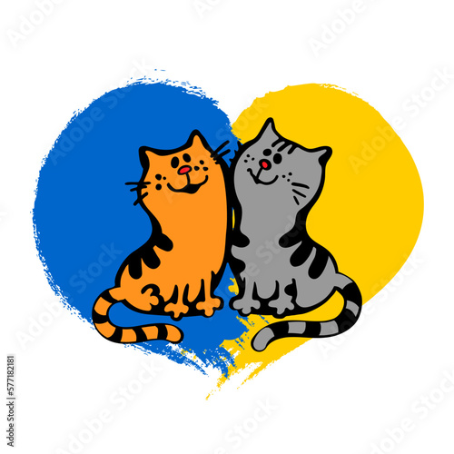 Pair of cats in yellow and blue Ukrainian heart