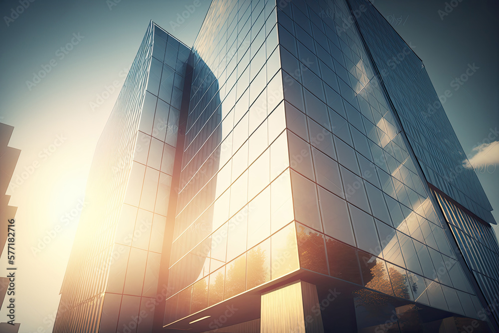 Contemporary high rise office building with a glass facade in morning ...