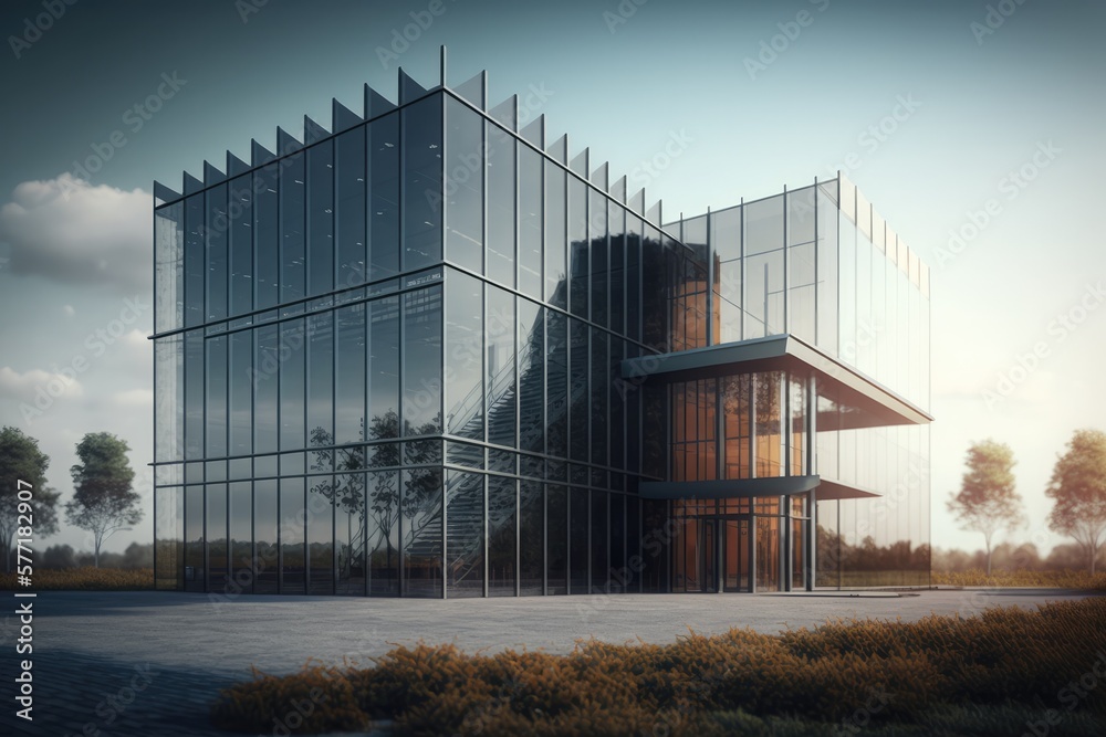 Obraz premium Contemporary office building with a glass facade, modern style. Generative AI