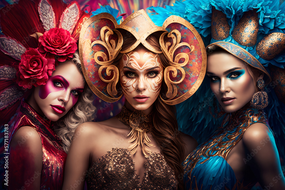 Obraz premium Beautiful women in carnival dress generative AI