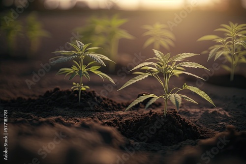 Young cannabis plants closeup. Generative AI