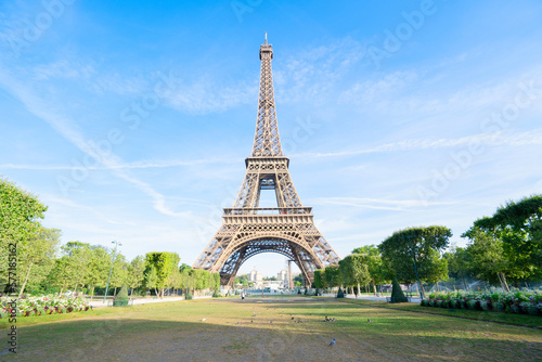 view of Eiffel Tour with paris street over Seine river, Paris France, web banner format © neirfy