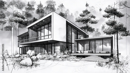 Modern house in the woods