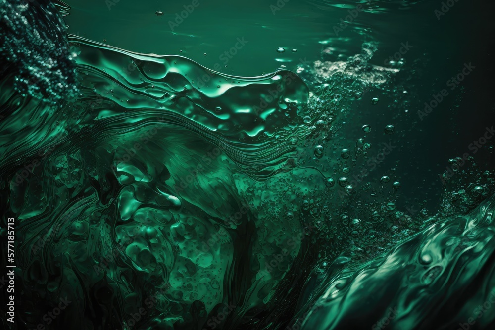 Ripples and bubbles on a dark green water surface texture. Water ripples with copyspace with deep emerald color. Generative AI Ripples and bubbles on a dark green water surface texture. Water ripples with copyspace with deep emerald color. Generative AI