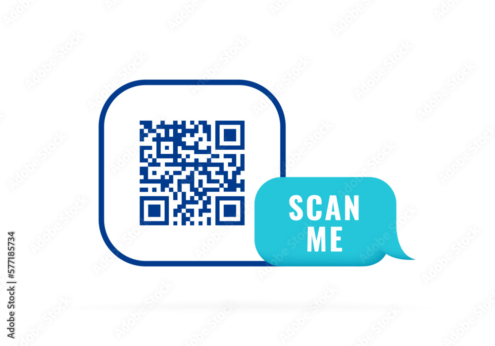 QR code 3d speech bubble with inscription scan me. Qr code for smartphone, payment, web, mobile app, ecommerce. Vector illustration QR code 3d speech bubble with inscription scan me. Qr code for smartphone, payment, web, mobile app, ecommerce. Vector illustration