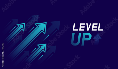 Level up with arrows isolated on dark background. Design concept for business and game. Vector illustration