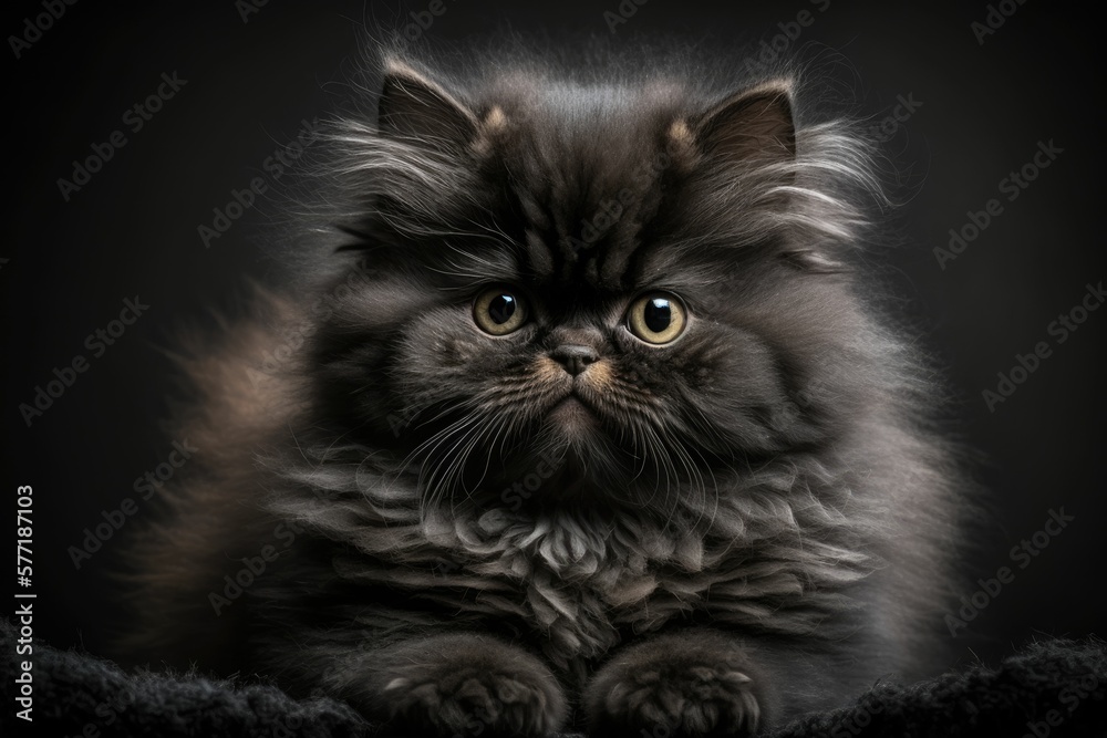 a Persian cat with black hair and very beautiful. Very real photo, with black eyes. generative ai