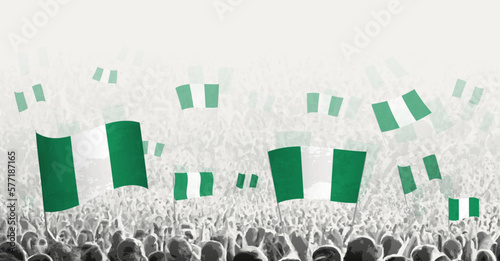Abstract crowd with flag of Nigeria. Peoples protest, revolution, strike and demonstration with flag of Nigeria.