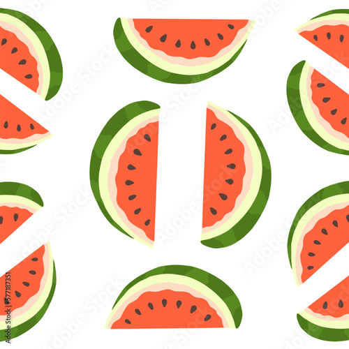 Juicy watermelon slice seamless pattern in flat cartoon style