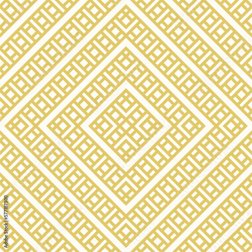 Golden vector geometric seamless pattern. Asian style geometric ornament. Abstract gold and white texture with lines, stripes, diamonds, grid. Luxury background. Repeat design for decor, carpet, scarf