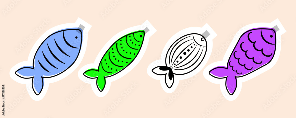 Stickers for French April Fool's Day. Poisson d'avril. Banner for concept design. . Vector illustration - obrazy, fototapety, plakaty 