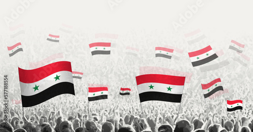 Abstract crowd with flag of Syria. Peoples protest, revolution, strike and demonstration with flag of Syria.