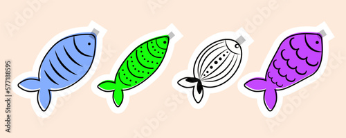 Stickers for French April Fool's Day. Poisson d'avril. Banner for concept design. . Vector illustration