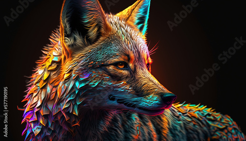 Wolf neon digital art jackal animal AI Generated photo