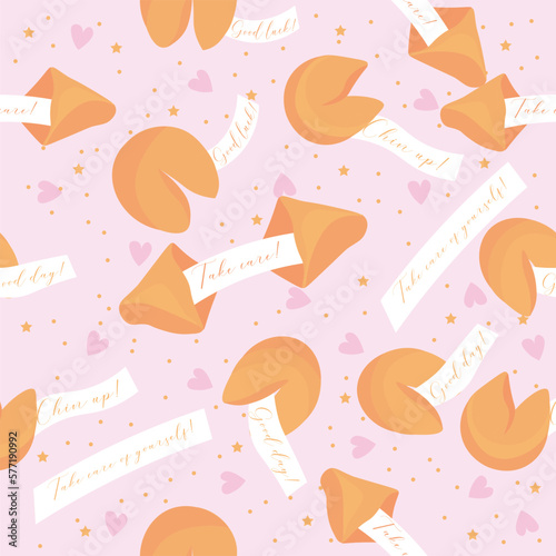 Seamless pattern with fortune cookies on pink background