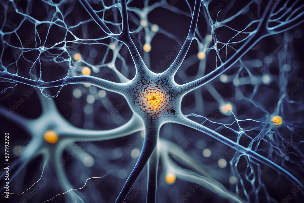Neural network, Macro view of neurons in the brain, Generative AI Neural network, Macro view of neurons in the brain, Generative AI