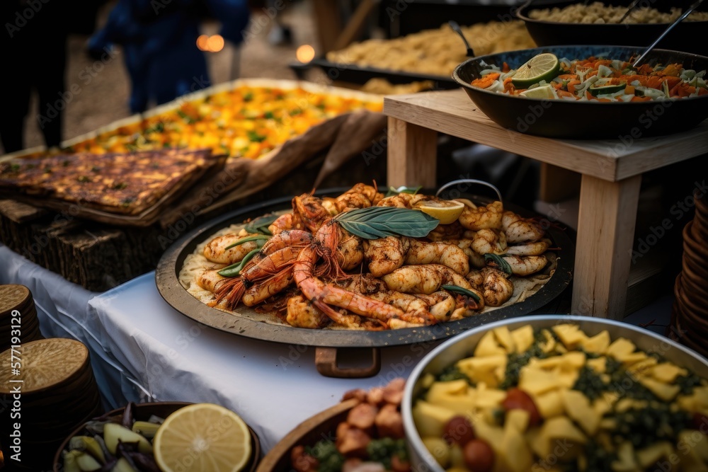 Food Festival with assorted food. Catering service. AI Generated Food Festival with assorted food. Catering service. AI Generated