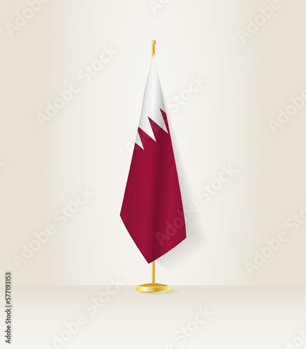 Qatar flag on a flag stand.