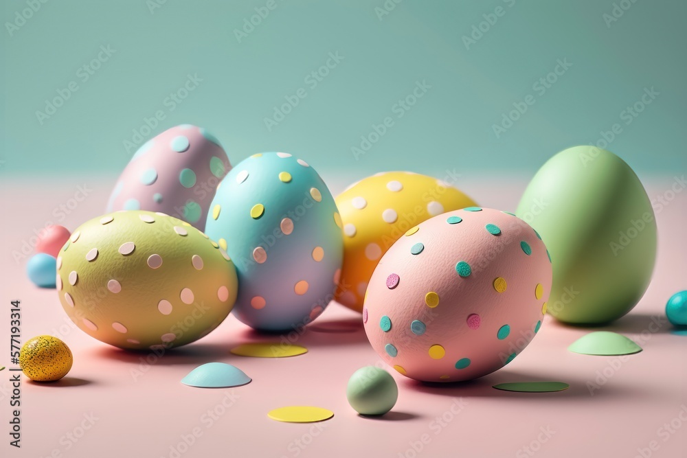 Colourful Easter eggs on pastel background. AI Generation Colourful Easter eggs on pastel background. AI Generation