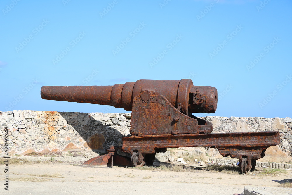 Cannon at Castillo de los Tres Reyes del Morro in Havana, Cuba Caribbean
