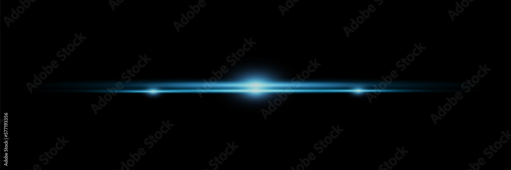 Vector light effect isolated on black background. Vector blue flash. Lens flare and glare. Abstract blue rays. Glowing lines with sparks. EPS 10