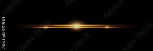 Abstract golden lights lines on black background vector illustration. A bright flash of light on the line