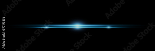 Vector light effect isolated on black background. Vector blue flash. Lens flare and glare. Abstract blue rays. Glowing lines with sparks. EPS 10