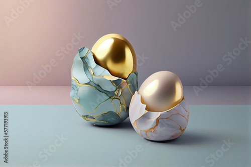 Tapety artystyczne A gold foiled easter egg with gold. Generative ai