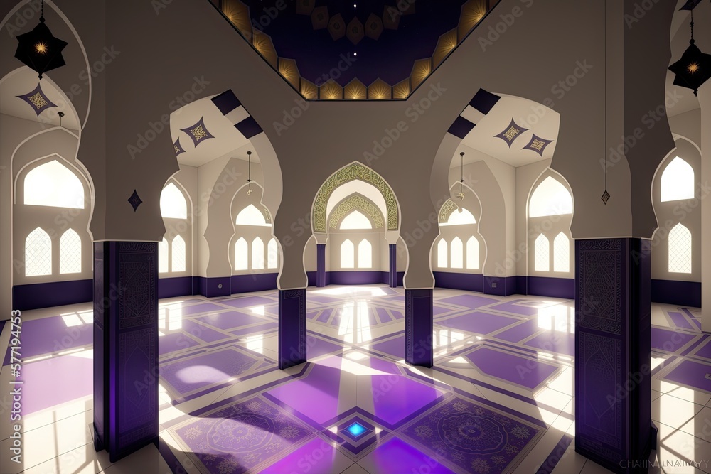 Islamic background painting. Mosque and shadows. Light rays from mosque ...