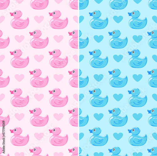 pink and blue rubber duck. Seamless pattern. Texture for fabric, wrapping, wallpaper. Decorative print.Vector illustration	