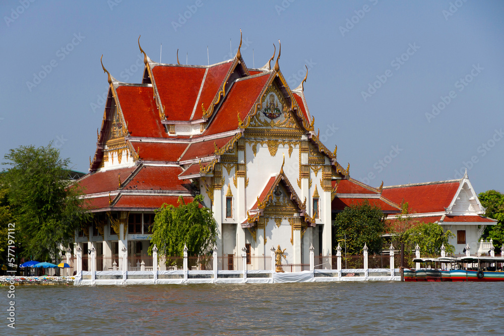Red roofed government building on the Chao Phraya River in Bangkok, Thailand Red roofed government building on the Chao Phraya River in Bangkok, Thailand