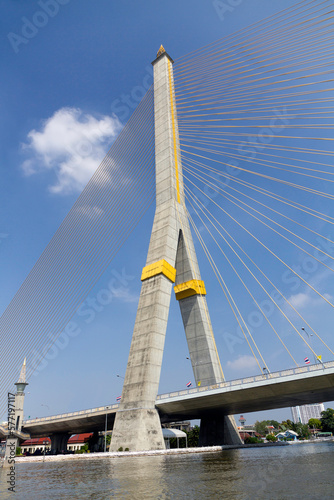 Modernistic Bhumibol Suspension Bridge over the Chao Phraya River in Bangkok © William