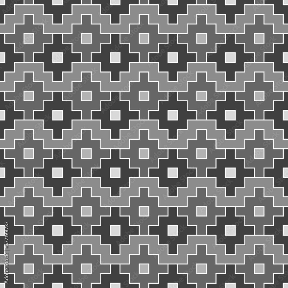 Seamless pattern with Inca crosses ornament. Ethnic embroidery background. Tribal wallpaper. Ethnical folk image. Tribe motif. Ancient mosaic. Digital paper for web design, textile print. Vector art.