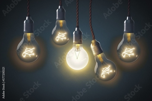 Light bulbs on a dark background, modern lighting technology