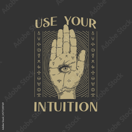 HAND DRAWN MAGIC EYE HAND INTUITION WITCH SPELL RUNES WICCAN VINTAGE TSHIRT TEE PRINT FOR APPAREL MERCHANDISE