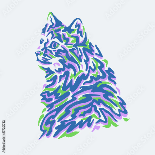 HAND DRAWN PAINTED COLOURFUL BRUSH STROKE HOUSE CAT ANIMAL ABSTRACT MEMPHIS 80S 90S VINTAGE TSHIRT TEE PRINT FOR APPAREL MERCHANDISE