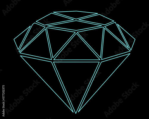 Blue diamond. Drawings for creating a 3d model of a diamond. Diamond on a black background. Precious stones, jewelry. A gift for a woman. Isolated on black background