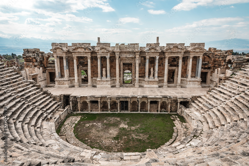 Ancient Stone Roman Amphitheater in Pamukkale Turkey