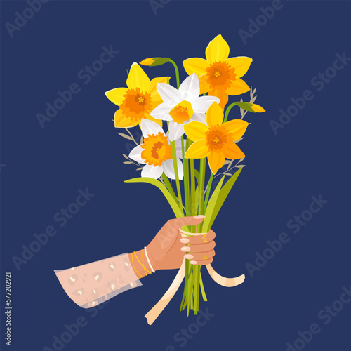 Bouquet of spring flowers in female hands