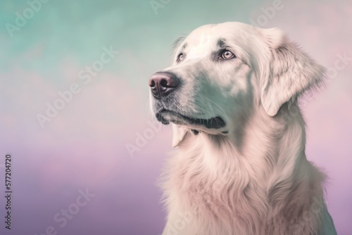 Light colored retriever labrador dog on a pastel background. Isolated, free space for text copy.  © Eugene Verbitskiy