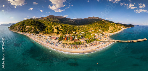 Fototapeta Naklejka Na Ścianę i Meble -  Large panorama aerial view of Bunec Beach area in Summer 2022, Albania
