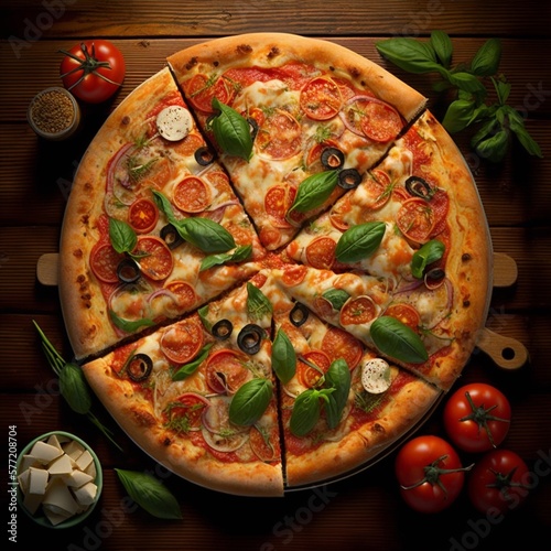 Pizza grande de vários sabores criada por IA